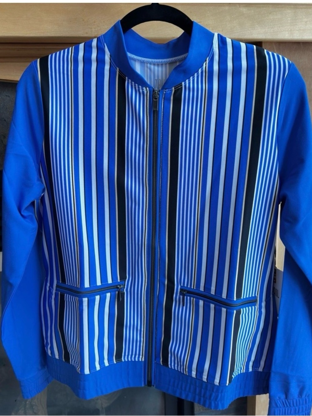 Athletic Golf Tennis Jacket Blue Striped Zip-Front Bomber Jacket